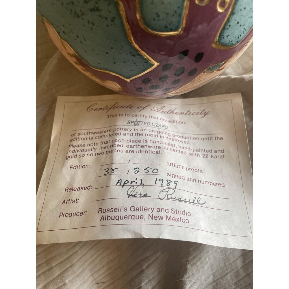 Vera Russell Southwestern Earthenware Pottery Signed‎  22kt Trim 38 Of 250 - Picture 2 of 10